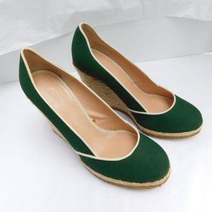 CHLOE GREEN CANVAS LEATHER TRIM ESPADRILLE WEDGE